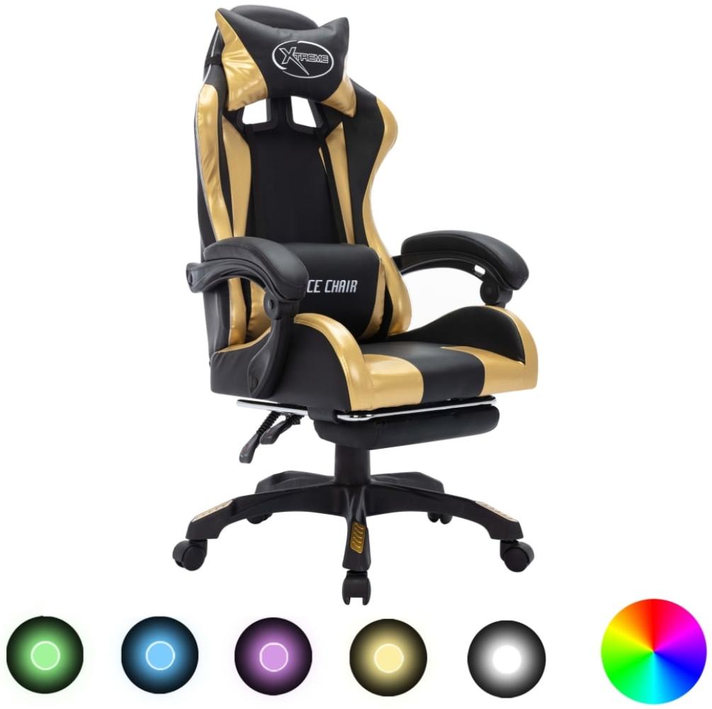 Gaming-Stuhl mit RGB LED-Leuchten Gold und Schwarz Kunstleder Bild 1