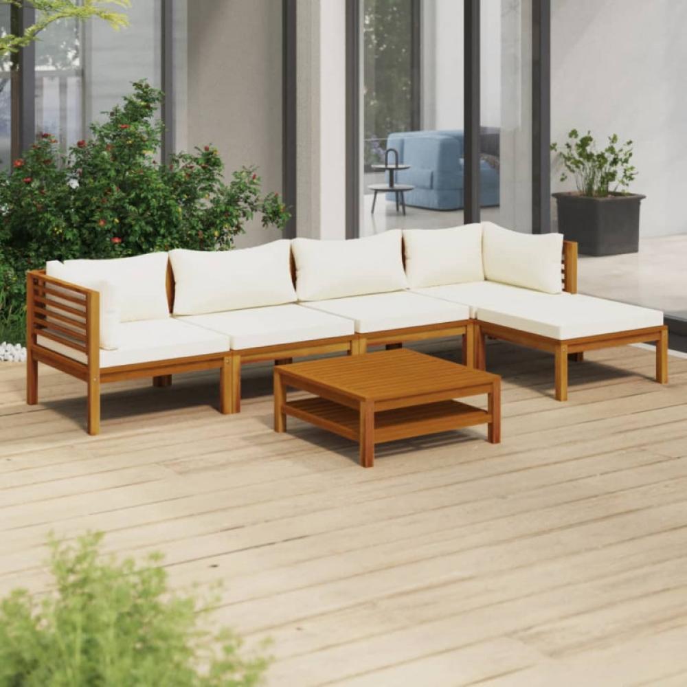 6-tlg. Garten-Lounge-Set mit Creme Kissen Massivholz Akazie Bild 1