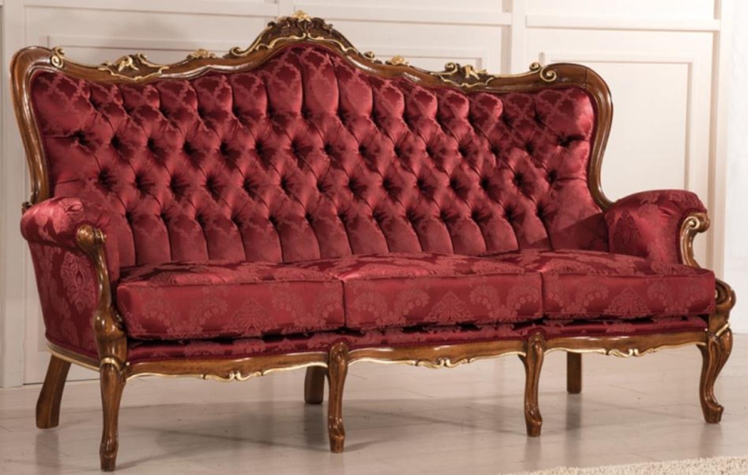 Casa Padrino Luxus Barock Wohnzimmer Sofa mit elegantem Muster Bordeauxrot / Braun / Gold 200 x 90 x H. 115 cm - Barockstil Wohnzimmer Möbel - Edel & Prunkvoll Bild 1