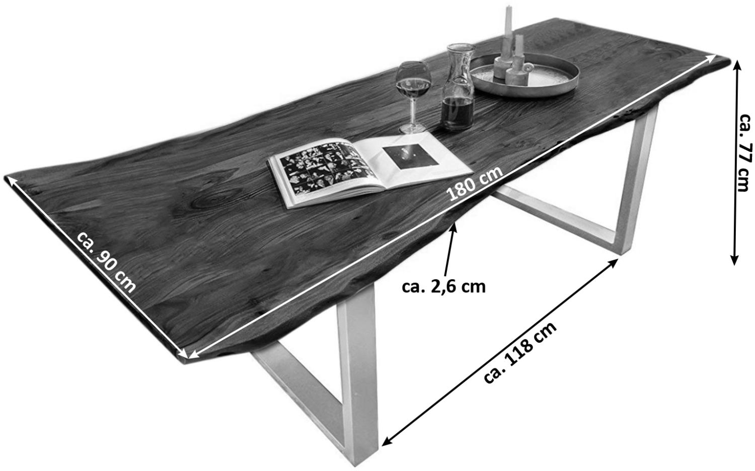 Esstisch Tisch natürliche Baumkante Akazie massiv Kufengestell nussbaum 180 x 90 silber QUINN 523582 Bild 1