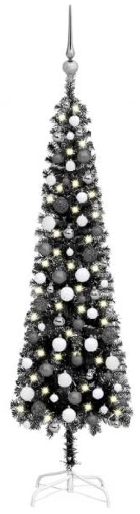vidaXL Schlanker Weihnachtsbaum mit LEDs & Kugeln Schwarz 150 cm, Mit Beleuchtung [3078112] Bild 1
