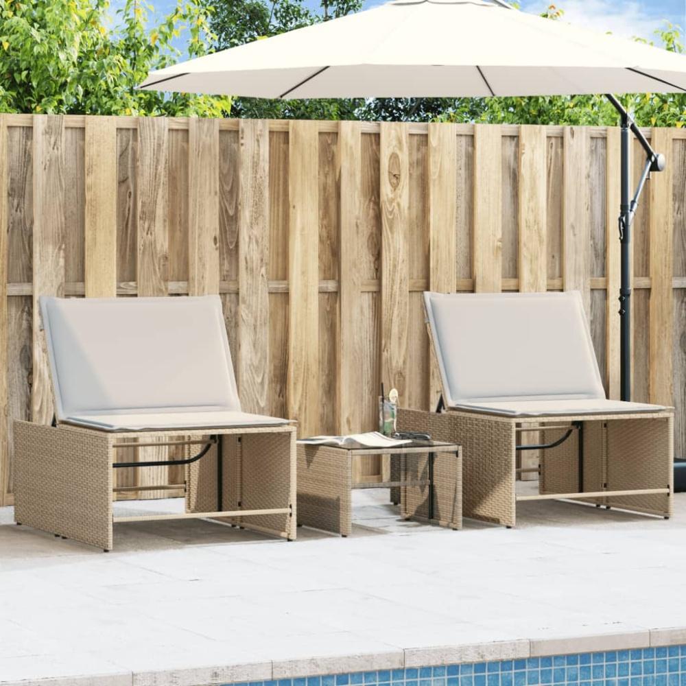 vidaXL Sonnenliegen 2 Stk. mit Tisch Beige Poly Rattan Bild 1