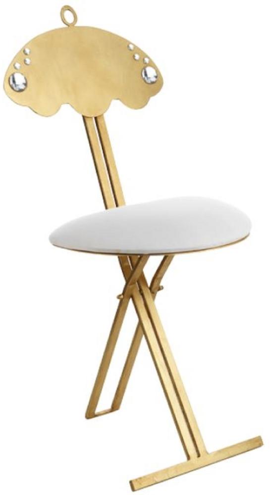 Casa Padrino Luxus Klappstuhl Gold / Weiß 42 x 32 x H. 88 cm - Gepolsterter Metall Stuhl mit Swarovski Kristallglas - Luxus Möbel Bild 1