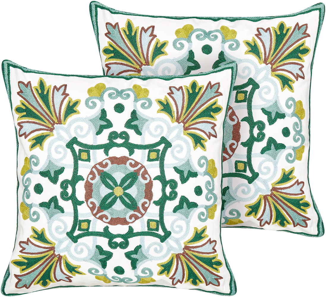 Dekokisen orientalisches Muster Baumwolle grün bestickt 45 x 45 cm 2er Set ELANITE Bild 1