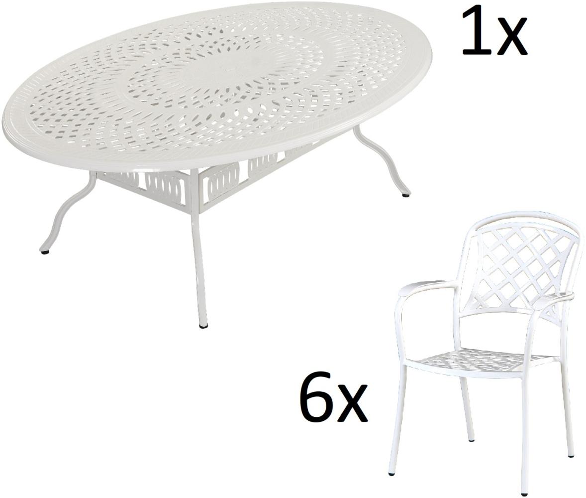 Inko 7-teilige Sitzgruppe Alu-Guss weiß Tisch oval 216x152x74 cm cm mit 6 Sesseln Tisch 216x152 cm mit 6x Sessel Capri Bild 1