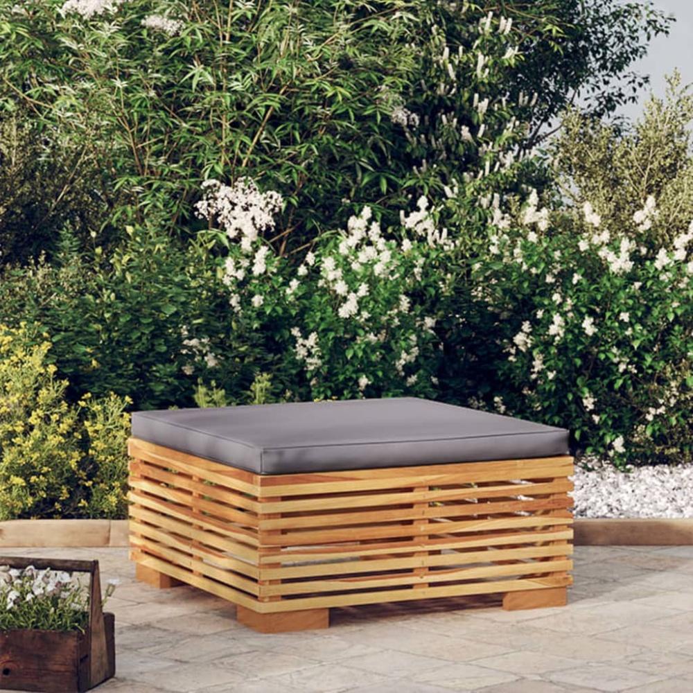 vidaXL Gartenhocker mit Dunkelgrauen Kissen Massivholz Teak Bild 1