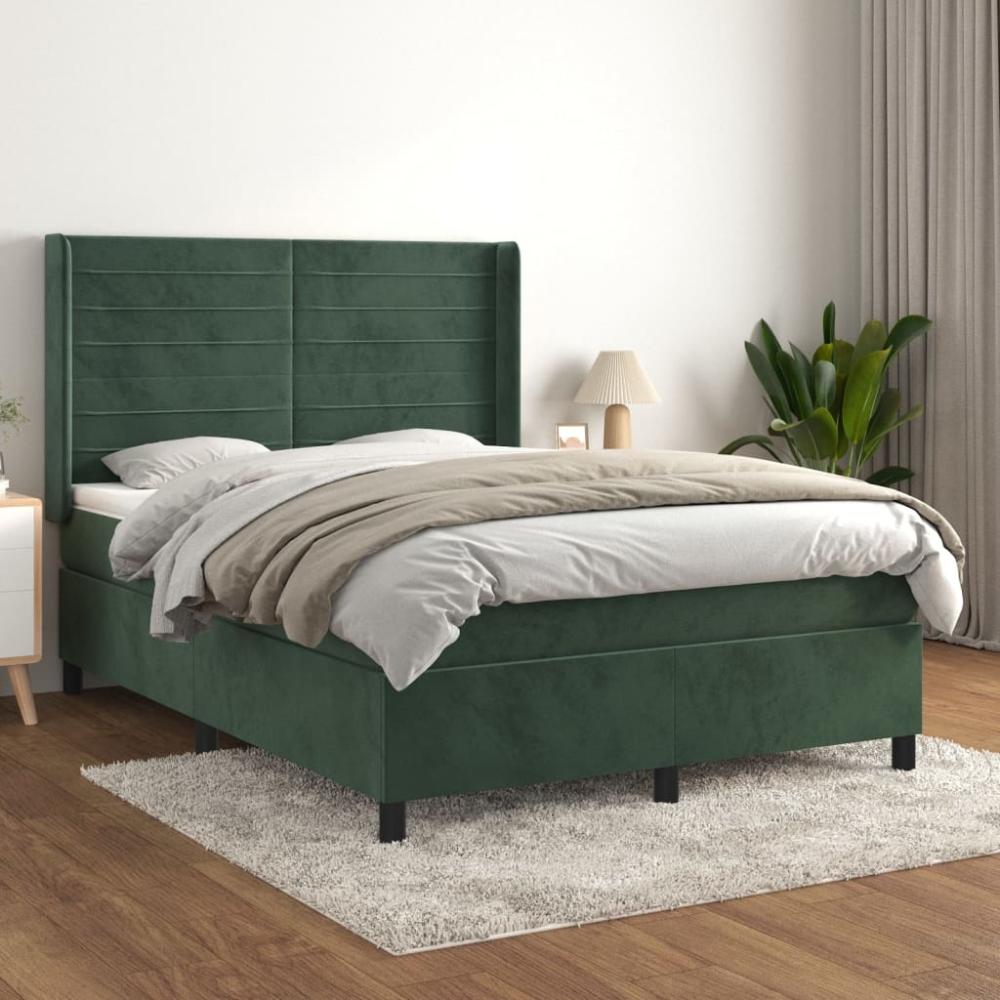 Boxspringbett mit Matratze Dunkelgrün 140x190 cm Samt 3132738 Bild 1