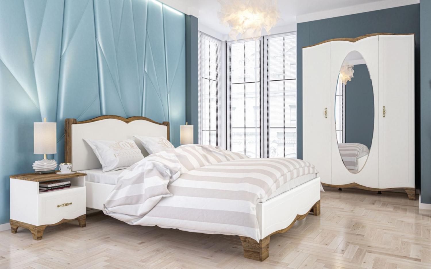 Schlafzimmer-Set Tiffanie 4tlg Bett Nachttisch Kleiderschrank Weiß Eiche Provence Bild 1
