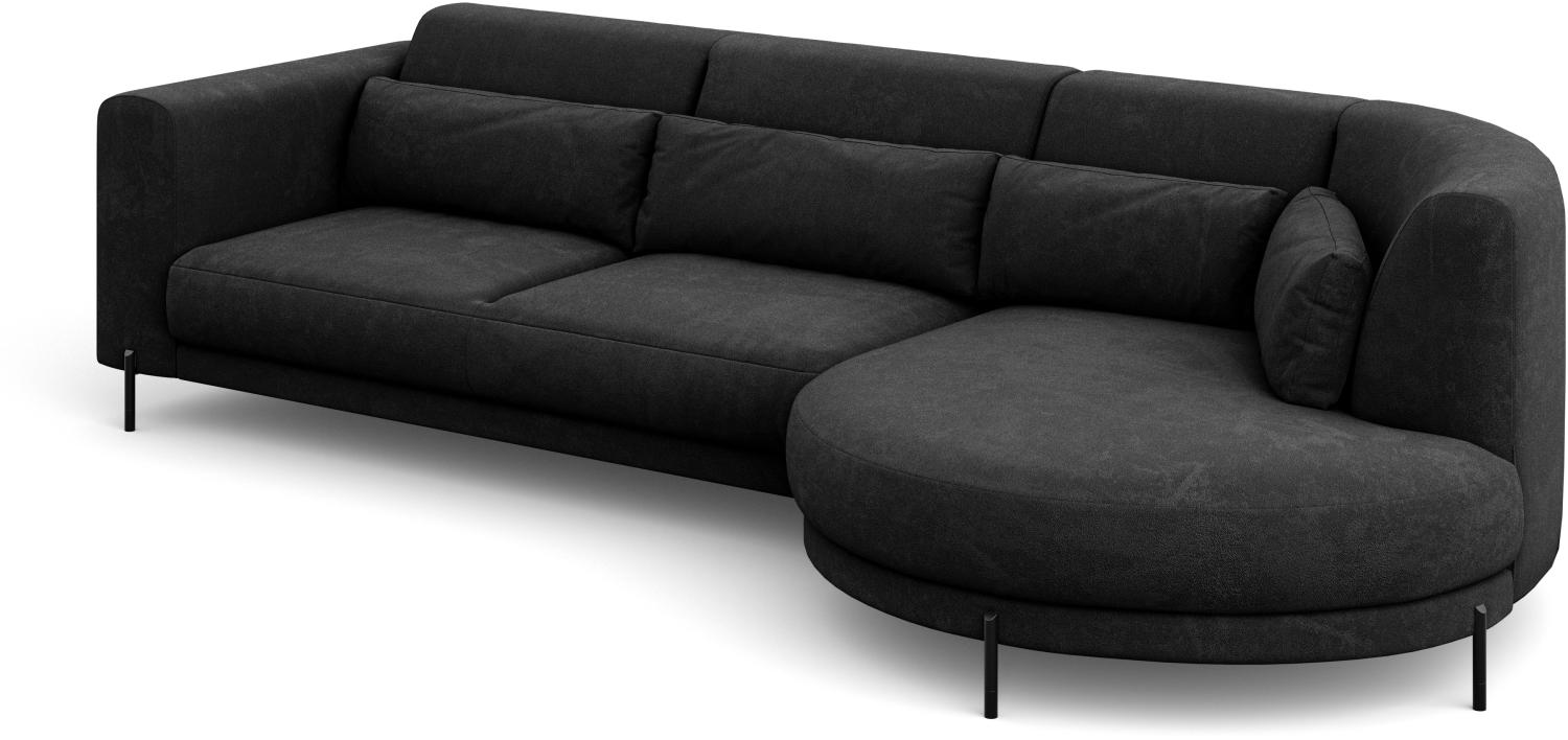 MEBLINI Ecksofa mit Kissen und Metallbeinen - Abgerundetes Sofa - Couch L-Form - Eckcouch - Wohnlandschaft - BOBBY - 319x159x89cm Rechts - Schwarz Samt Bild 1