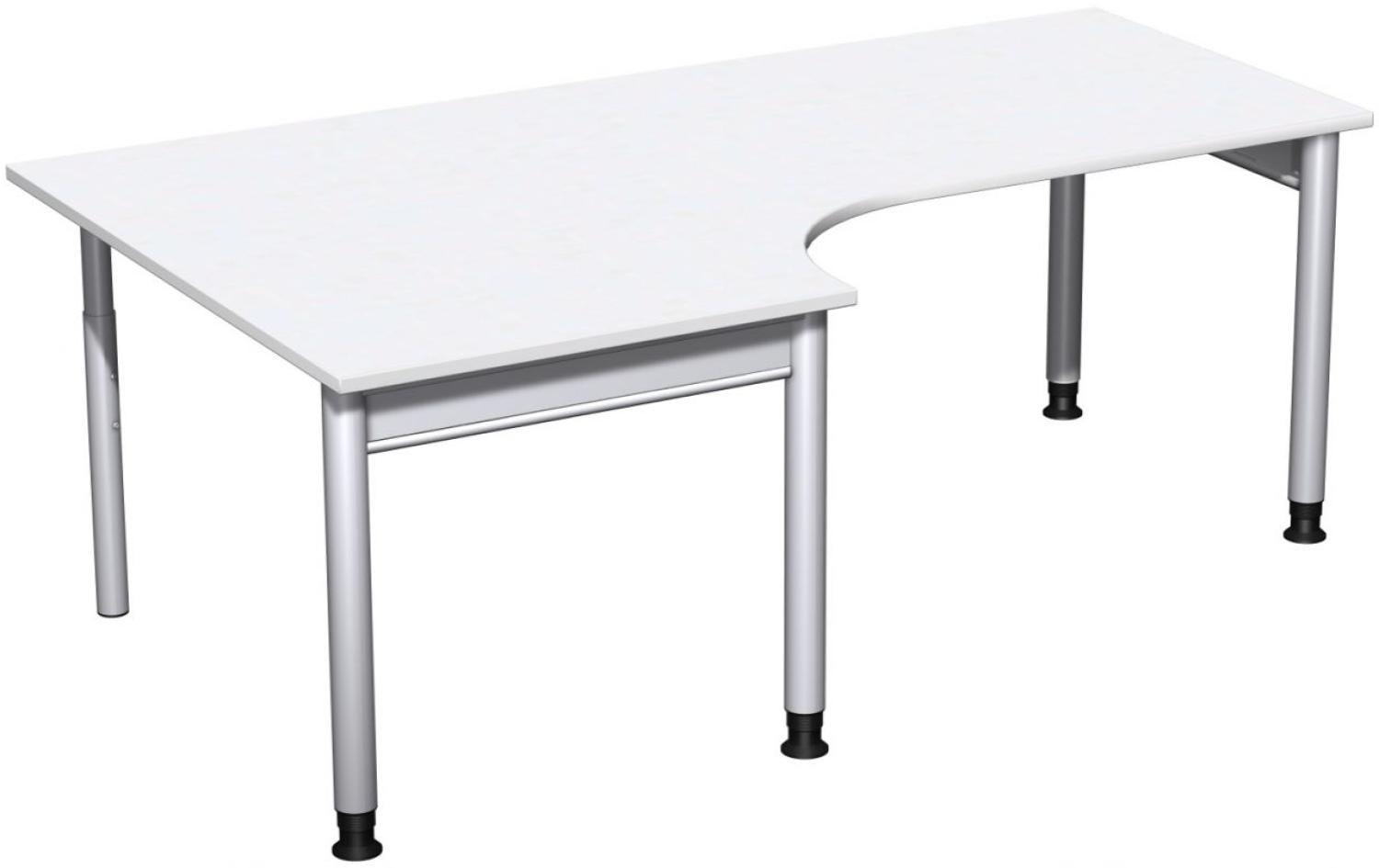 PC-Schreibtisch '4 Fuß Pro' links, höhenverstellbar, 200x120cm, Weiß / Silber Bild 1