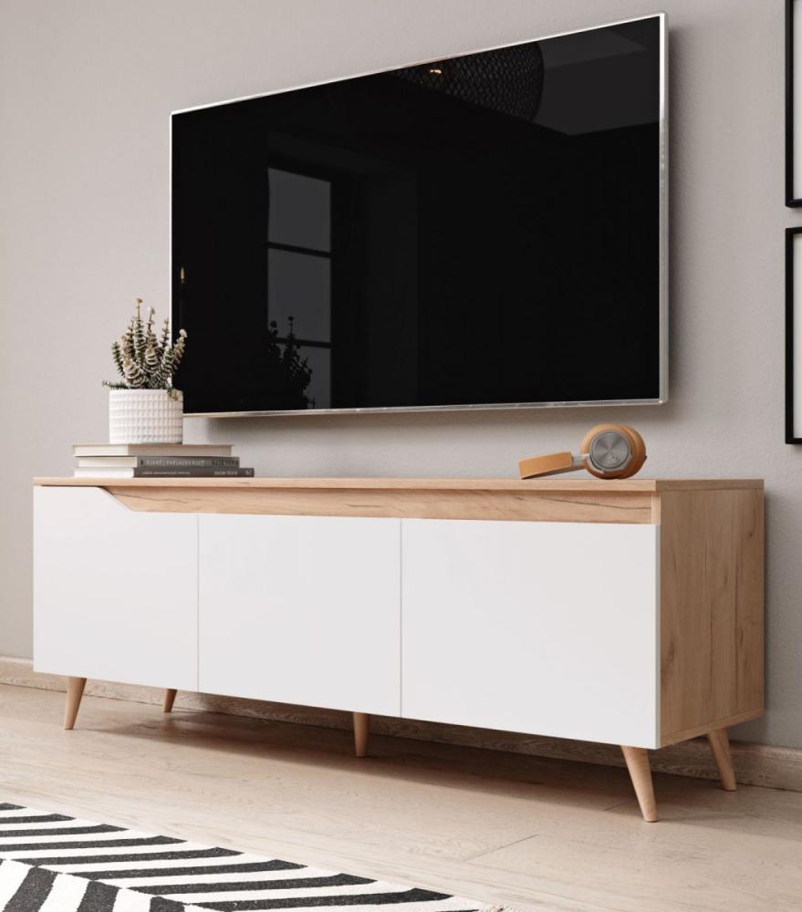 TV-Lowboard Craft in weiß und Eiche Gold 140 cm Bild 1