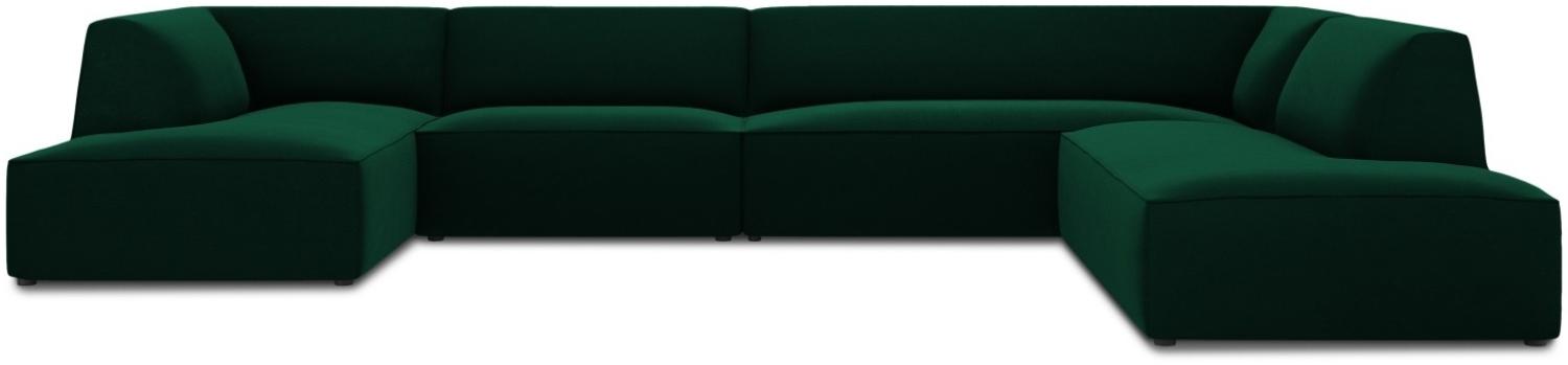 Micadoni 7-Sitzer Samtstoff Panorama Ecke rechts Sofa Ruby | Bezug Bottle Green | Beinfarbe Black Plastic Bild 1