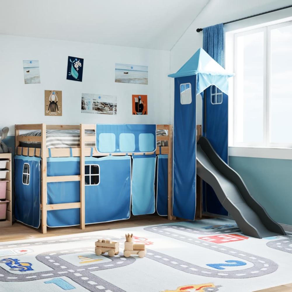 Kinderhochbett mit Turm Blau 90x200 cm Massivholz Kiefer 3309129 Bild 1