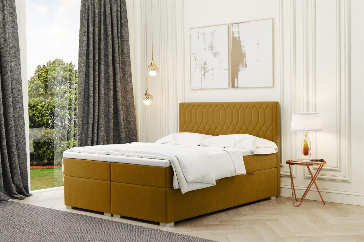 Boxspringbett Schlafzimmerbett DUSTY 180x200cm in Stoff Riviera Goldgelb Bild 1