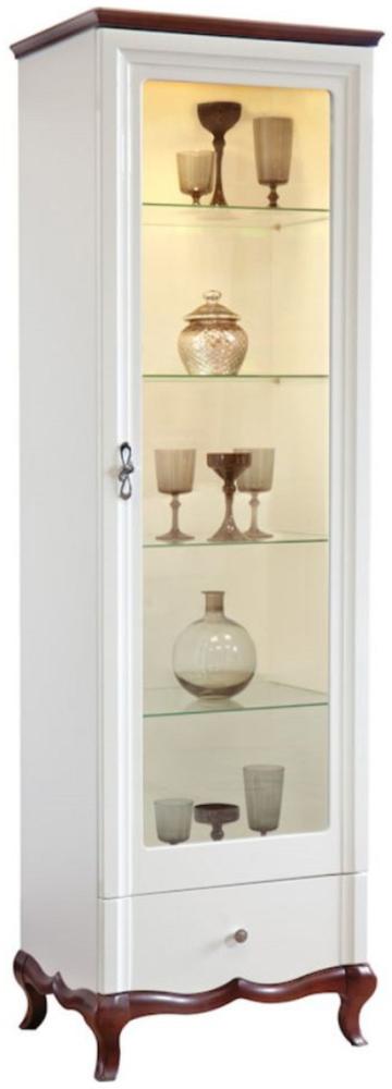 Casa Padrino Luxus Art Deco Vitrinenschrank Weiß / Dunkelbraun 64 x 46,5 x H. 209,5 cm - Beleuchteter Wohnzimmerschrank mit Glastür und Schublade - Wohnzimmermöbel Bild 1