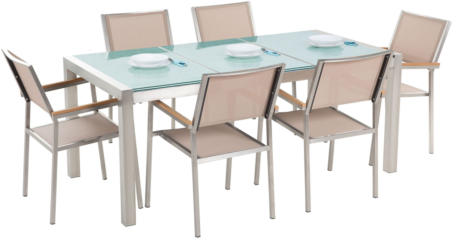 Gartenmöbel Set Crashglas 180 x 90 cm 6-Sitzer Stühle Textilbespannung beige GROSSETO Bild 1