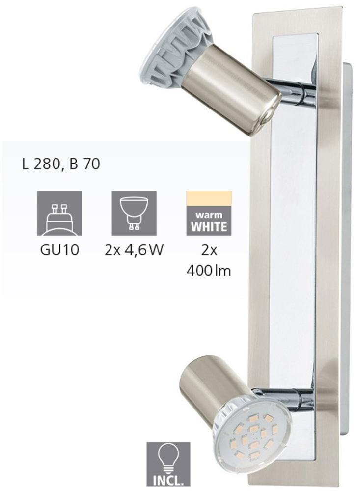 Eglo 90915 Spot LED ROTTELO Stahl nickel-matt chrom GU10 max. 2X4,6W L:28cm B:7cm Bild 1