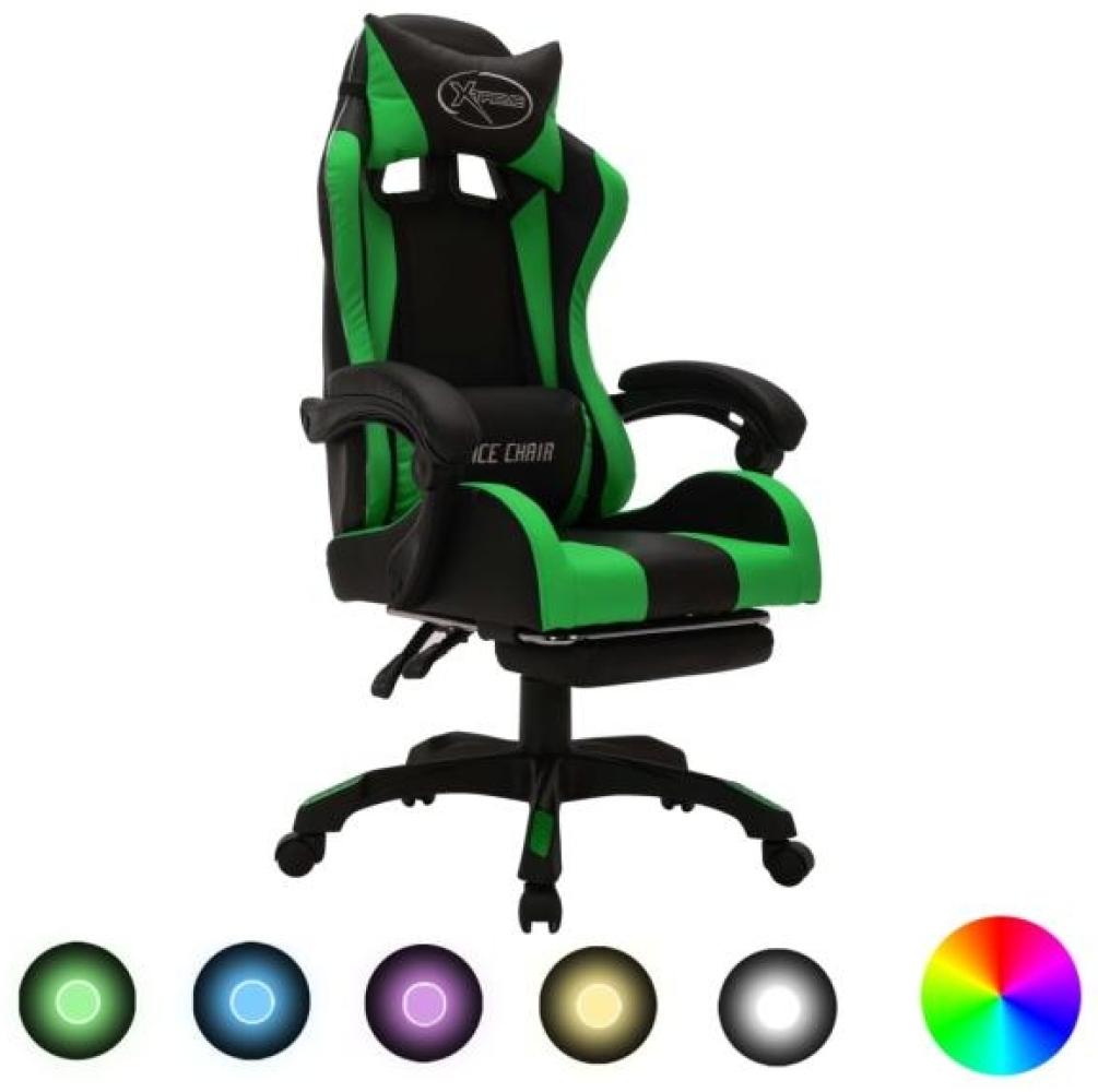 Gaming-Stuhl mit RGB LED-Leuchten Grün und Schwarz Kunstleder Bild 1