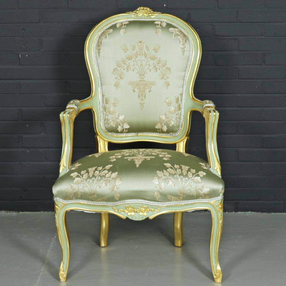 Casa Padrino Barock Salon Stuhl "Medaillon" Mod1 mit Armlehnen Hellgrün / Gold - Antikstil Stuhl Bild 1