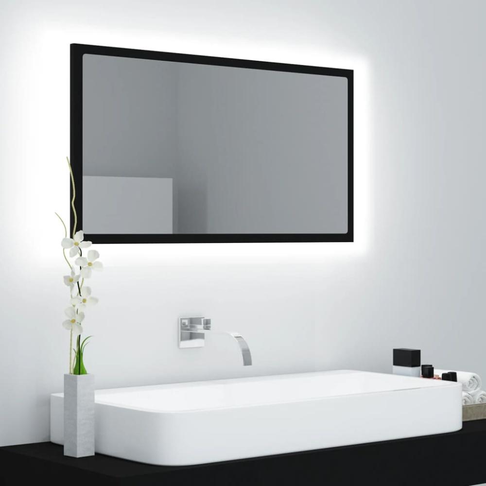 LED-Badspiegel, Spanplatte Schwarz, 80 x 8,5 x 37 cm Bild 1