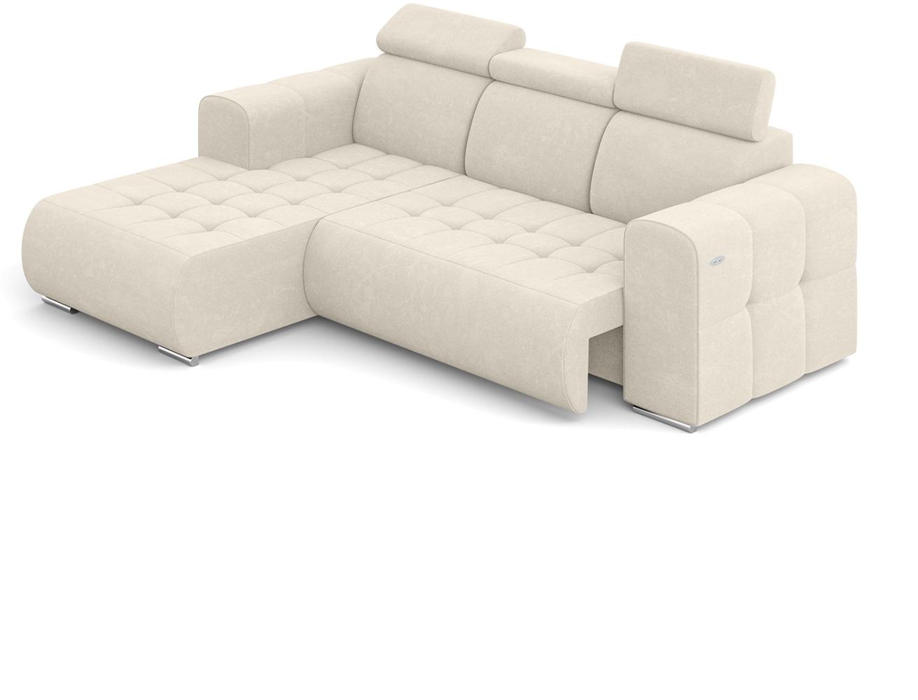 MEBLINI Elektrische Schlafcouch - Ecksofa mit Schlaffunktion - Sofa mit Relaxfunktion und Kopfstützen - Couch L-Form - Eckcouch - Wohnlandschaft - MADELINE - 266x200x93cm Links - Creme Samt Bild 1