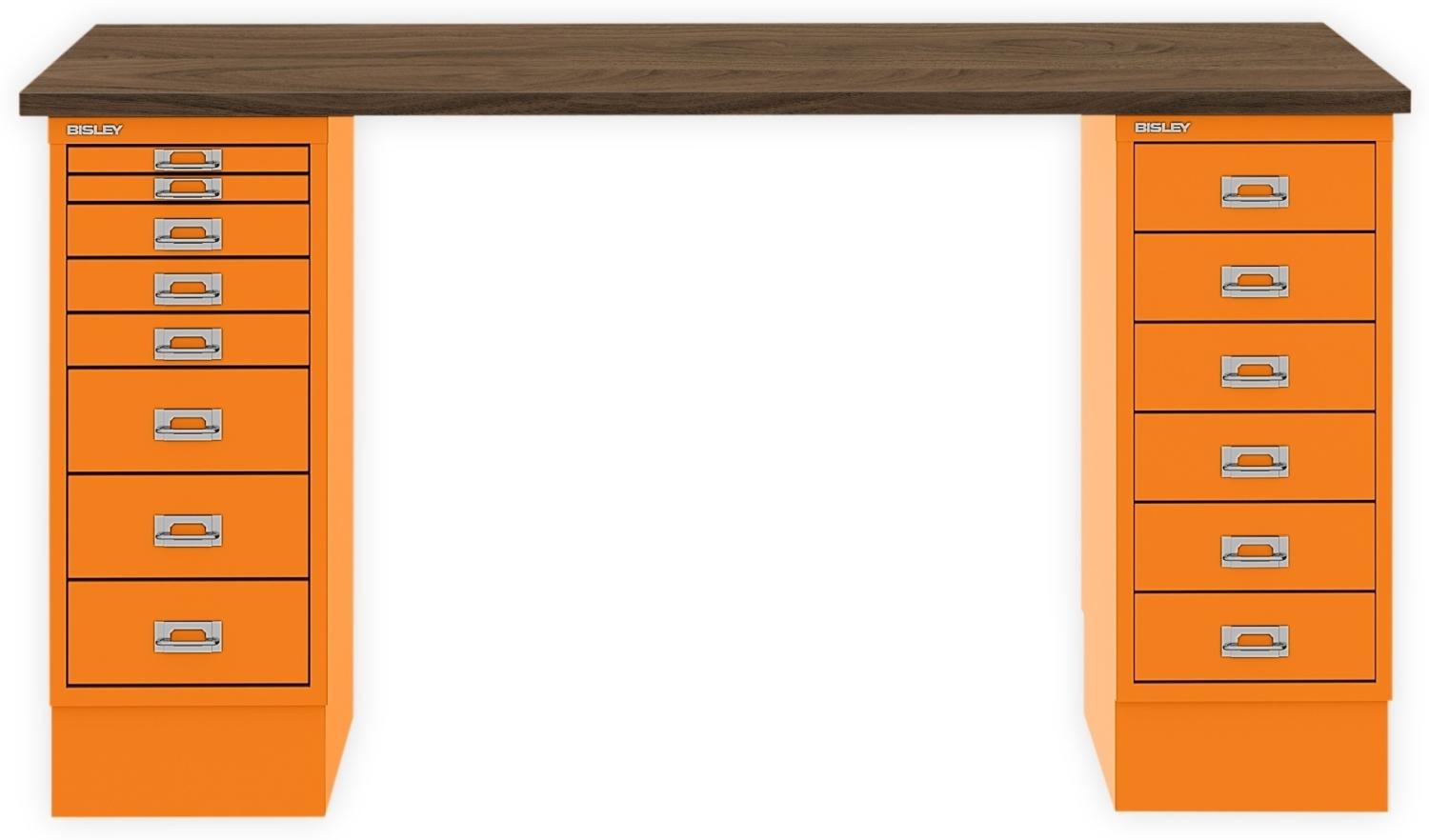 MultiDesk, 1 MultiDrawer mit 6 Schüben, 1 MultiDrawer mit 8 Schüben, Dekor Nussbaum, Farbe Orange, Maße: H 740 x B 1400 x T 600 mm Bild 1