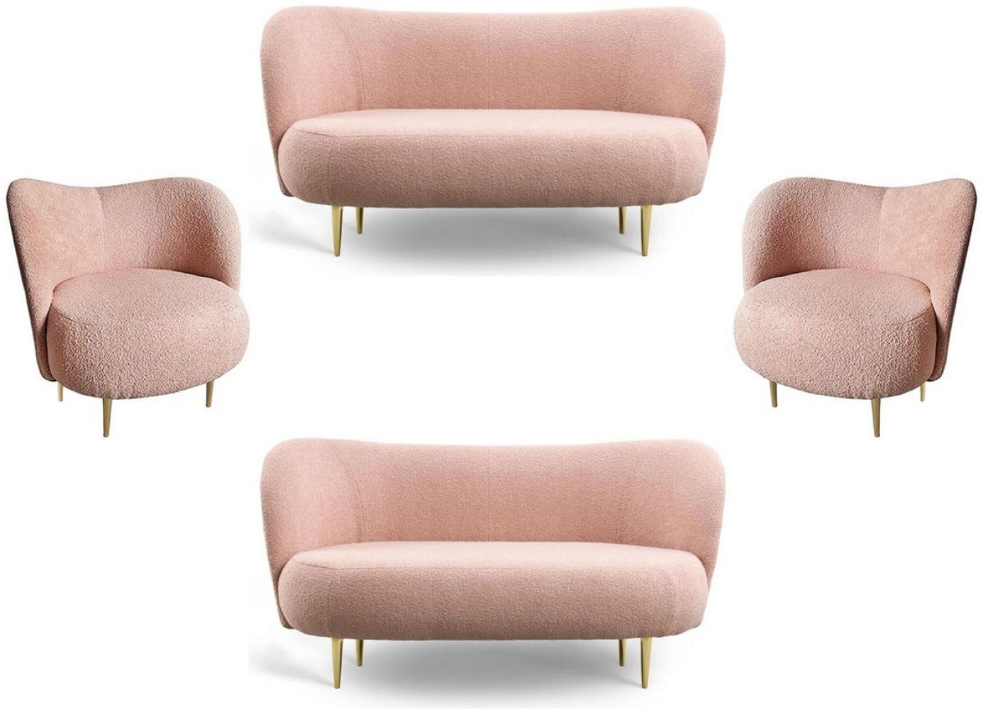 Casa Padrino Luxus Wohnzimmer Set Rosa / Gold - 2 Luxus Sofas mit gebogener Rückenlehne & 2 Luxus Sessel mit gebogener Rückenlehne - Luxus Einrichtung - Wohnzimmer Möbel - Luxus Möbel Bild 1