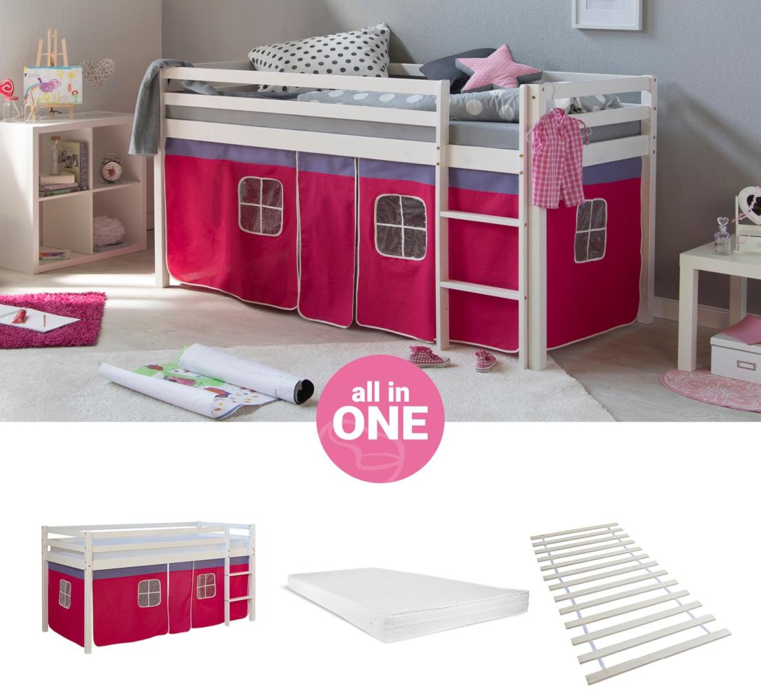 Homestyle4u Spielbett, Pink, Kiefernholz pink / weiß, 90 x 200 cm Bild 1