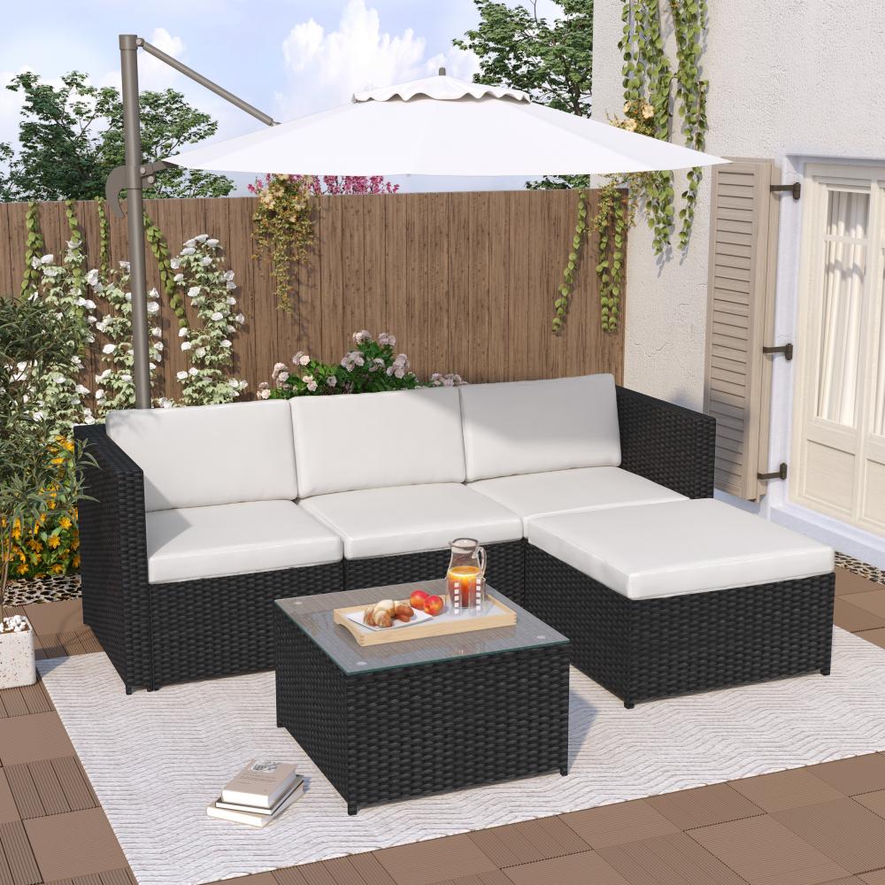 Merax Polyrattan Lounge-Sofagarnitur, Lounge-Gartenmöbel, Couchgarnitur mit Sitz- und Rückenkissen, Lounge-Tisch , Schwarz Bild 1