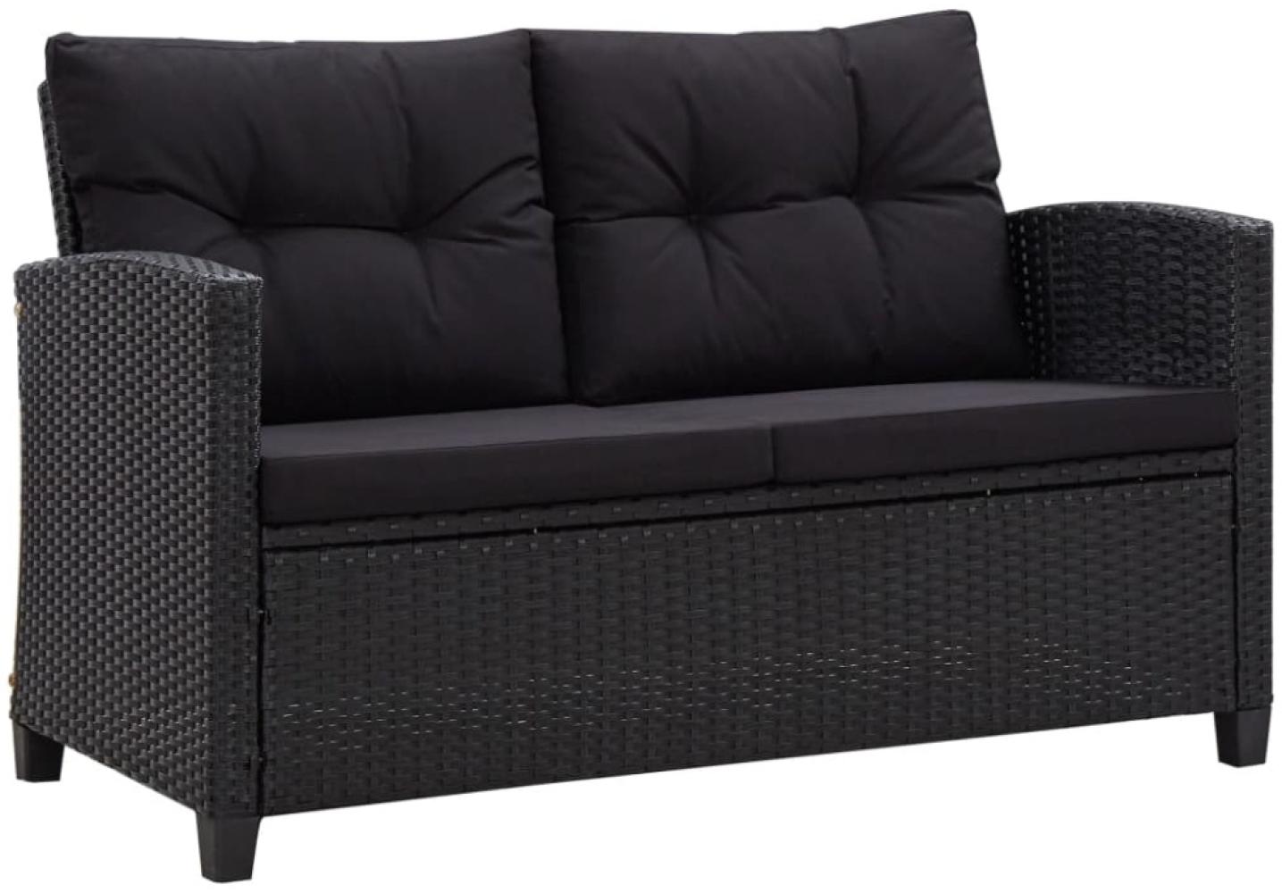 2-Sitzer-Gartensofa aus Polyrattan in Schwarz mit Kissen Bild 1