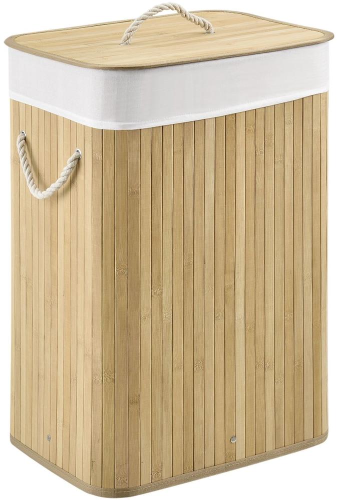 Juskys Bambus Wäschekorb Curly mit Deckel – Wäschesammler 72 Liter – Stoff Wäschesack herausnehmbar & waschbar – Wäschetonne mit Griffen – natur Bild 1