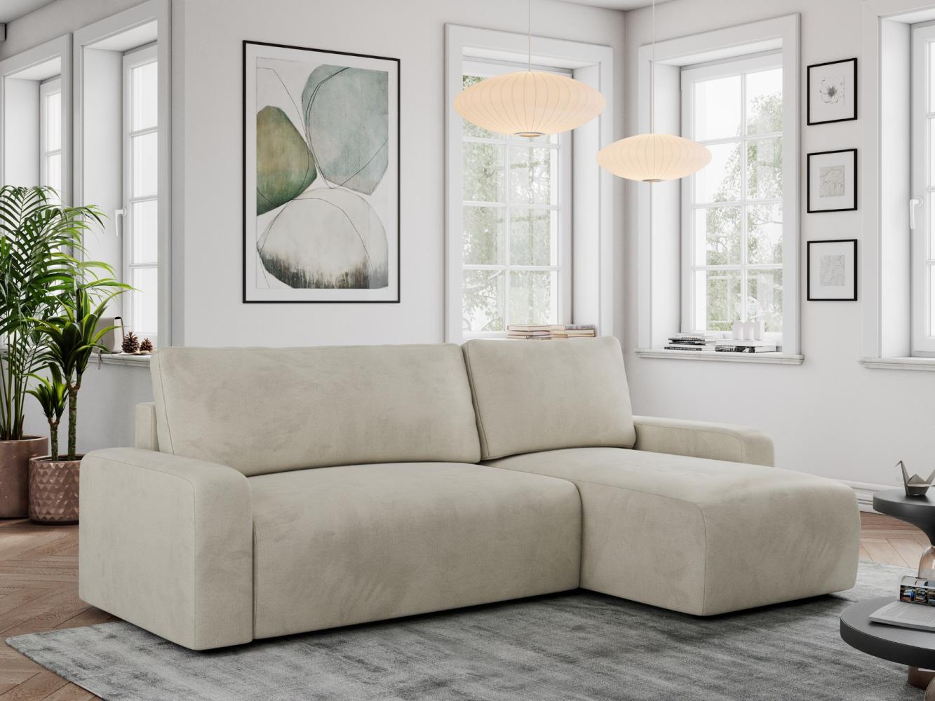 Ecksofa L-form, mit Schlaffunktion und Bettkasten - ARGOS - Beige Velours Bild 1