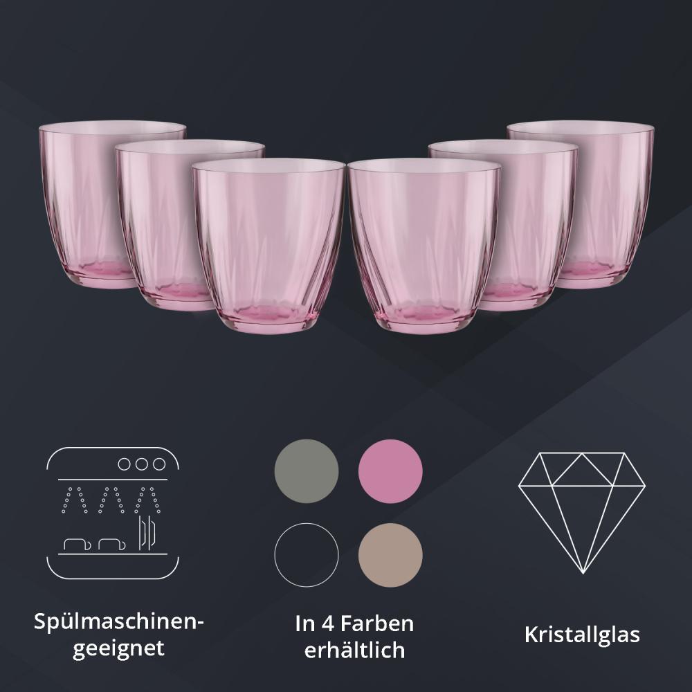 Peill+Putzler Germany 6er Set Becher rosa, 260ml Volumen, aus hochwertigem Kristallglas, sehr pflegeleicht da Spühlmaschinengeeignet, Glanzstücke für jede Gelegenheit Bild 1