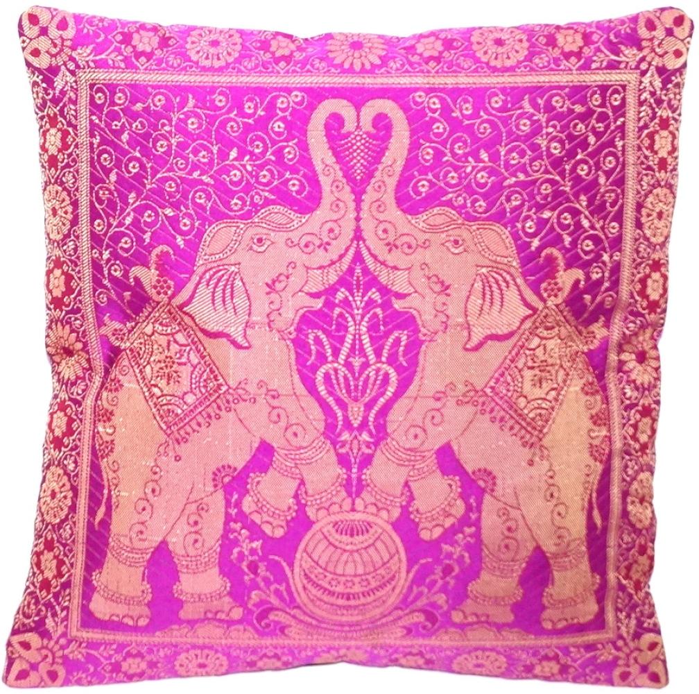 Handgewebter indischer Banarasi Seide Deko-Kissenbezug mit Extravaganten Elefant Design in Lila - 40 cm x 40 cm Bild 1