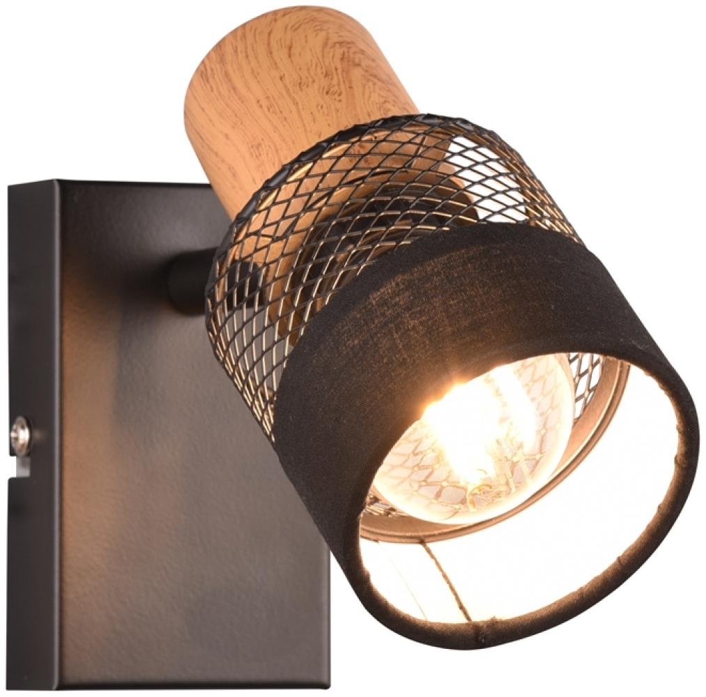 LED Wandstrahler mit Holzelement & Draht-Stoff Lampenschirm, H: 13,5cm Bild 1