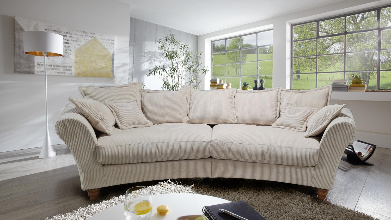 Megasofa Sofa CORDULA Couch halbrund Stoff Cord beige Bild 1