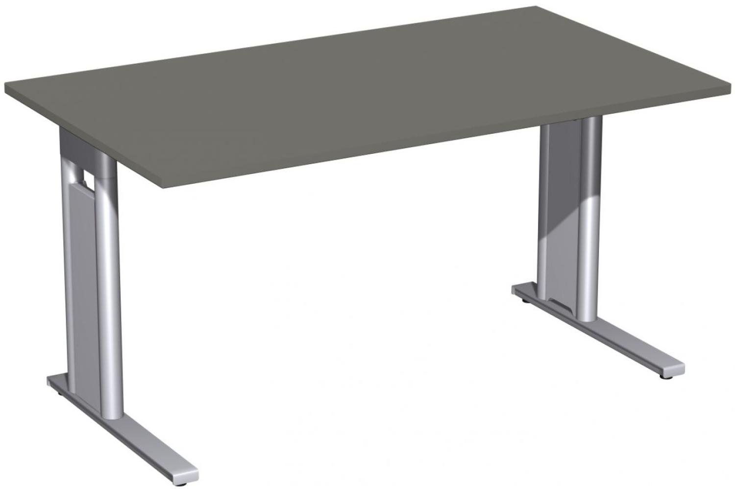 Schreibtisch 'C Fuß Pro', feste Höhe 140x80cm, Graphit / Silber Bild 1