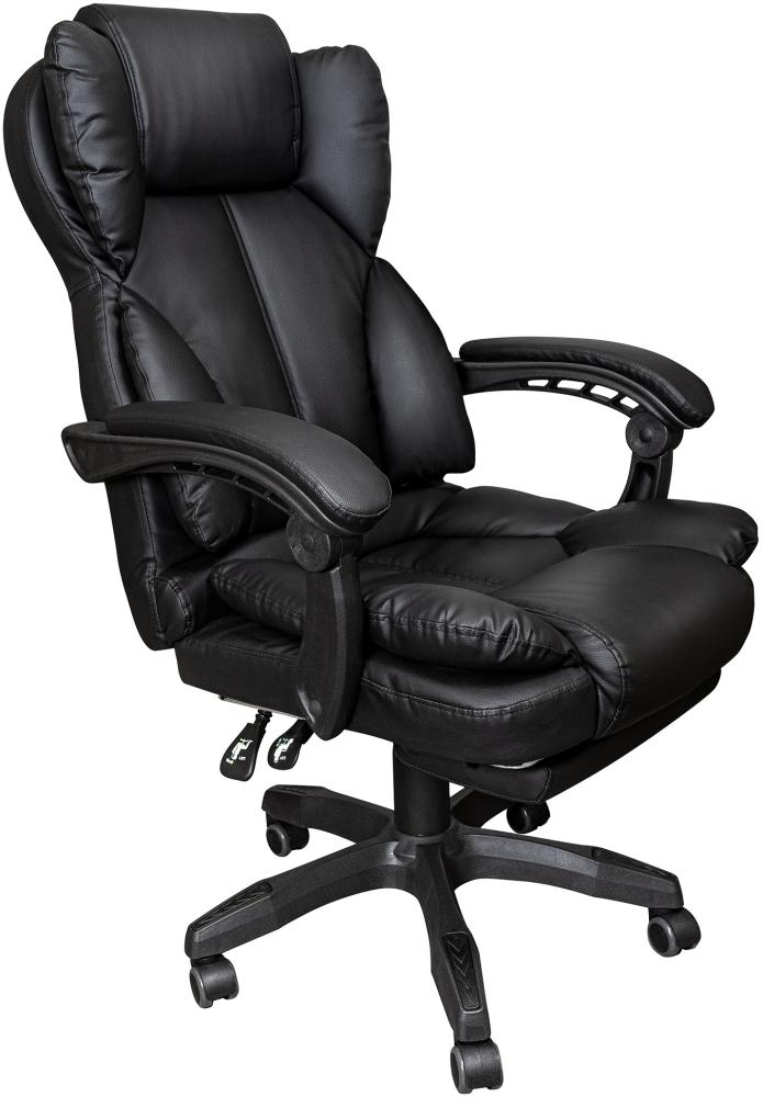 Schreibtischstuhl Bürostuhl Stoff Gamingstuhl Racing Chair Chefsessel mit Fußstütze Schwarz - Kunstleder Bild 1
