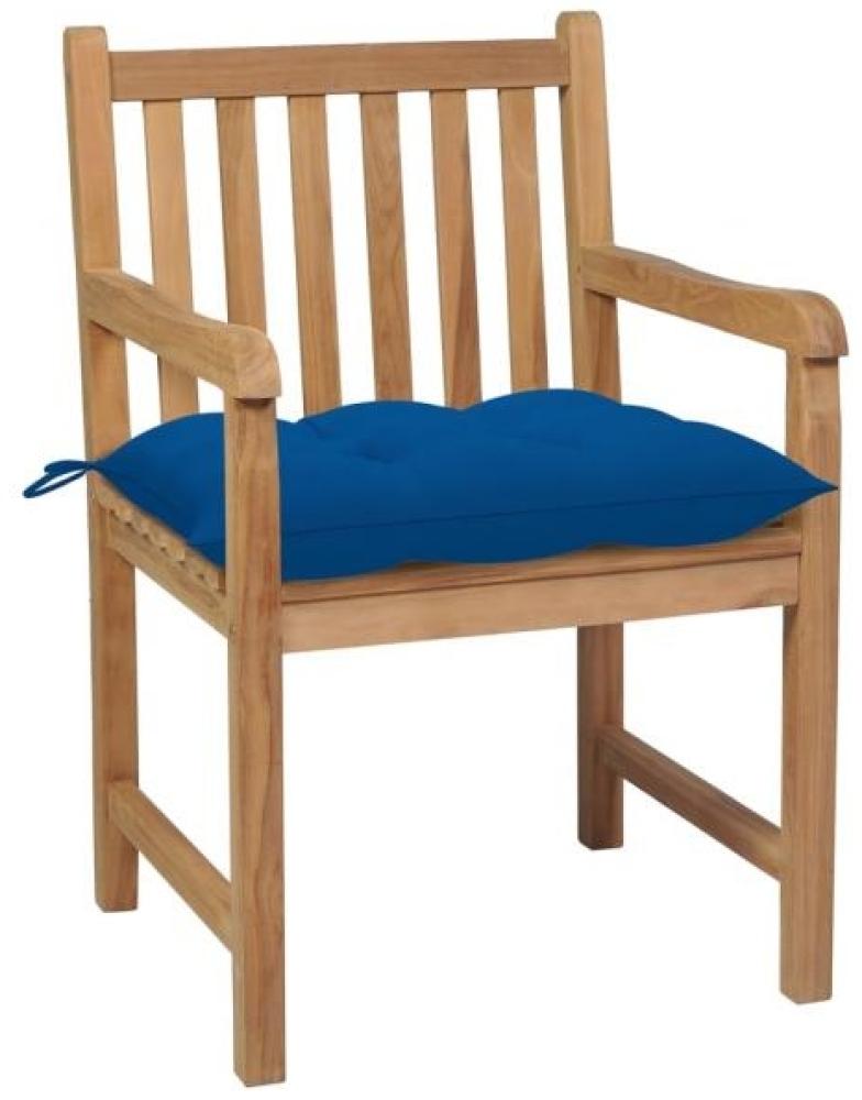 Gartenstühle 6 Stk. mit Blauen Kissen Massivholz Teak Bild 1