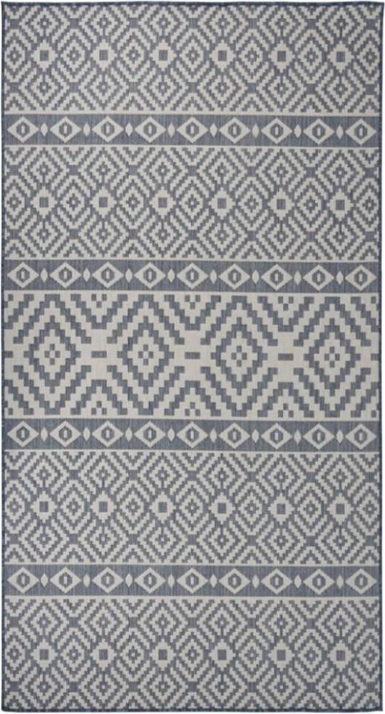 vidaXL Outdoor-Teppich Flachgewebe 80x150 cm Blau Gestreift Bild 1