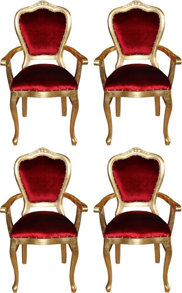 Casa Padrino Luxus Barock Esszimmer Set Bordeauxrot / Gold 60 x 47 x H. 99 cm - 4 handgefertigte Esszimmerstühle mit Armlehnen - Barock Esszimmermöbel Bild 1