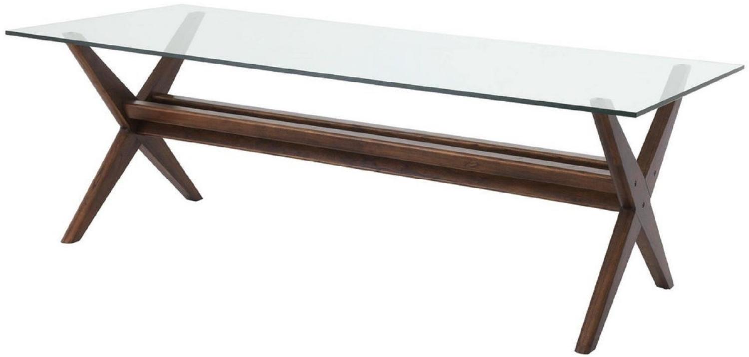 Casa Padrino Luxus Esstisch Braun 230 x 100 x H. 77 cm - Massivholz Küchentisch mit Glasplatte - Rechteckiger Esszimmertisch - Luxus Esszimmer Möbel Bild 1