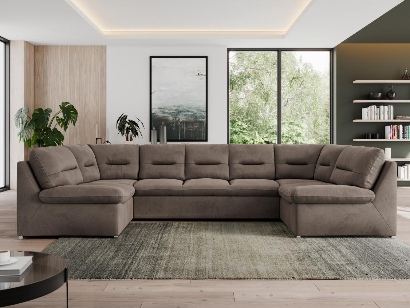 U-förmige Ecksofa, Bigsofa mit schlaffunktion, Wohnlandschaft XXL - MORBIDO U - Braun Velours - Topper T25 Bild 1