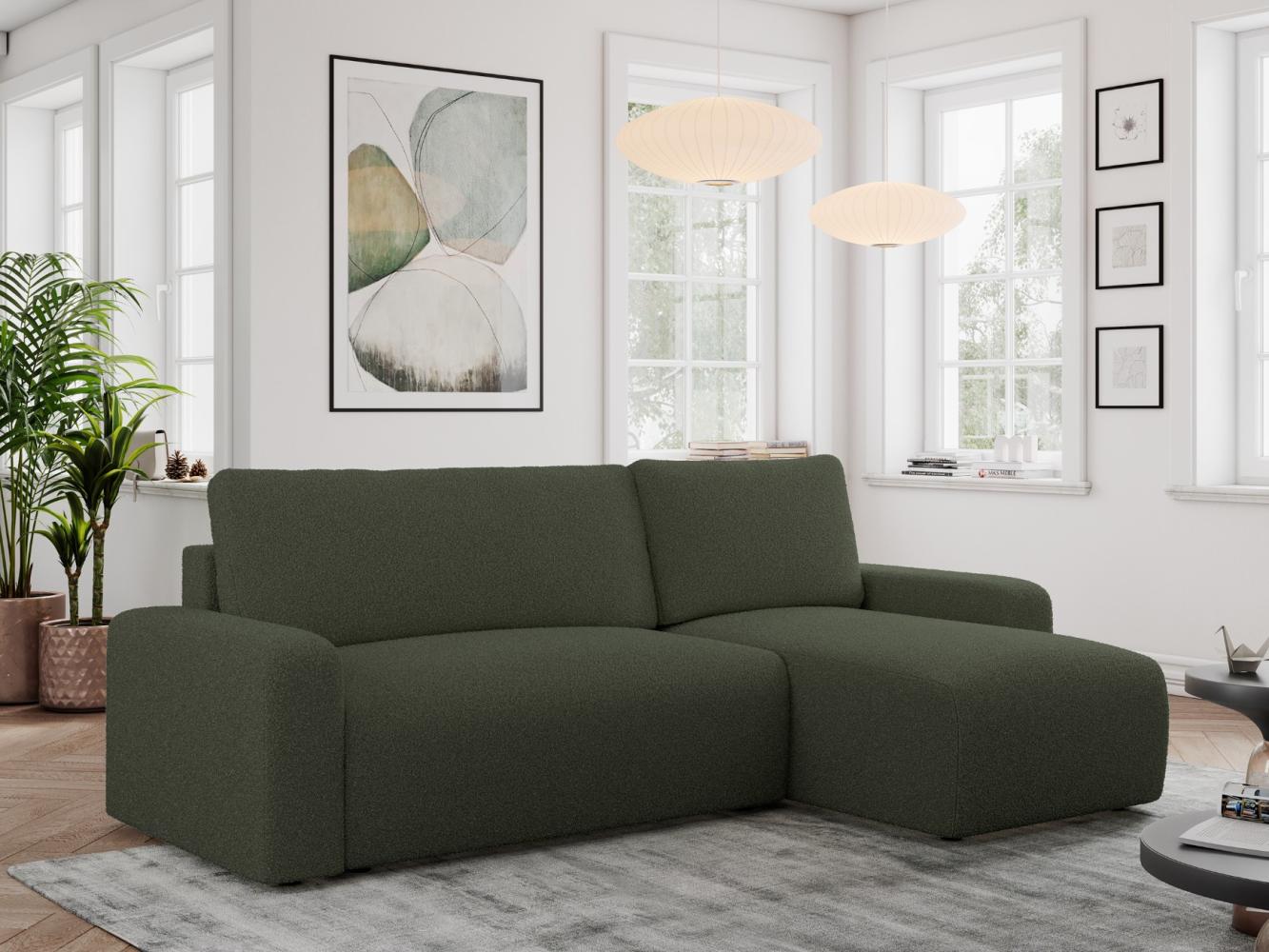 Ecksofa L-form, mit Schlaffunktion und Bettkasten - ARGOS - Grün Boucle Bild 1