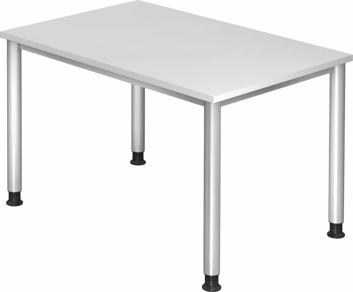 bümö® Schreibtisch H-Serie höhenverstellbar, Tischplatte 120 x 80 cm in weiß, Gestell in silber Bild 1