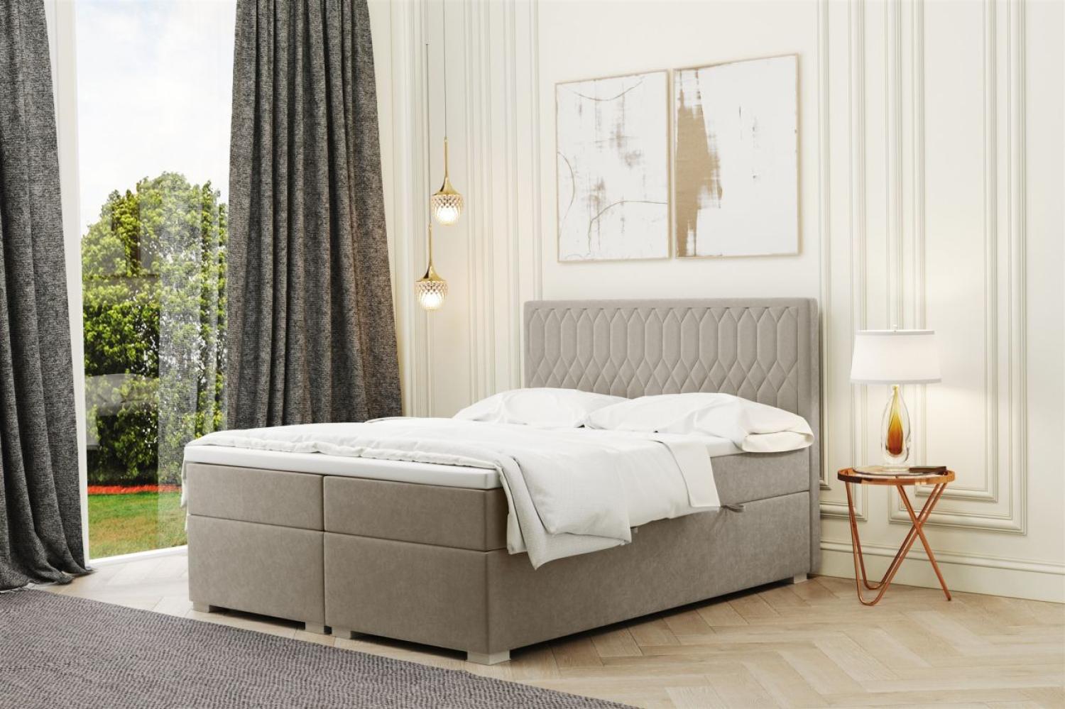 Boxspringbett Schlafzimmerbett DUSTY 180x200cm in Stoff Riviera Beige Bild 1