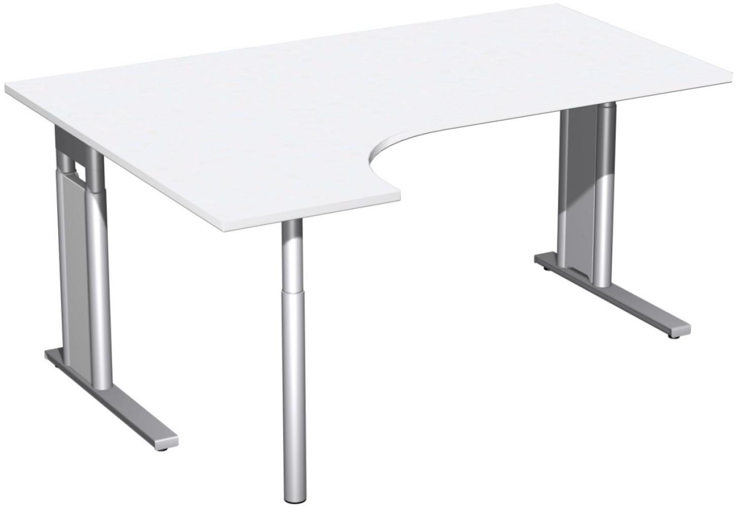 PC-Schreibtisch links, höhenverstellbar, 160x120cm, Weiß / Silber Bild 1
