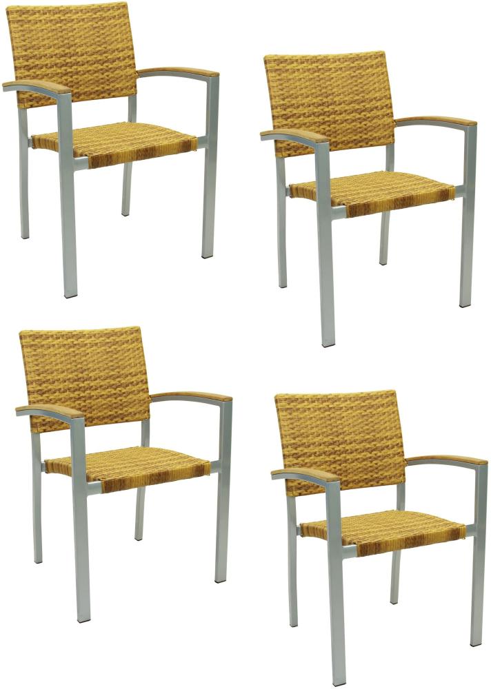 4x KONWAY® BORNEO Stapelsessel Tabaco Premium Polyrattan Garten Sessel Stuhl Set Bild 1
