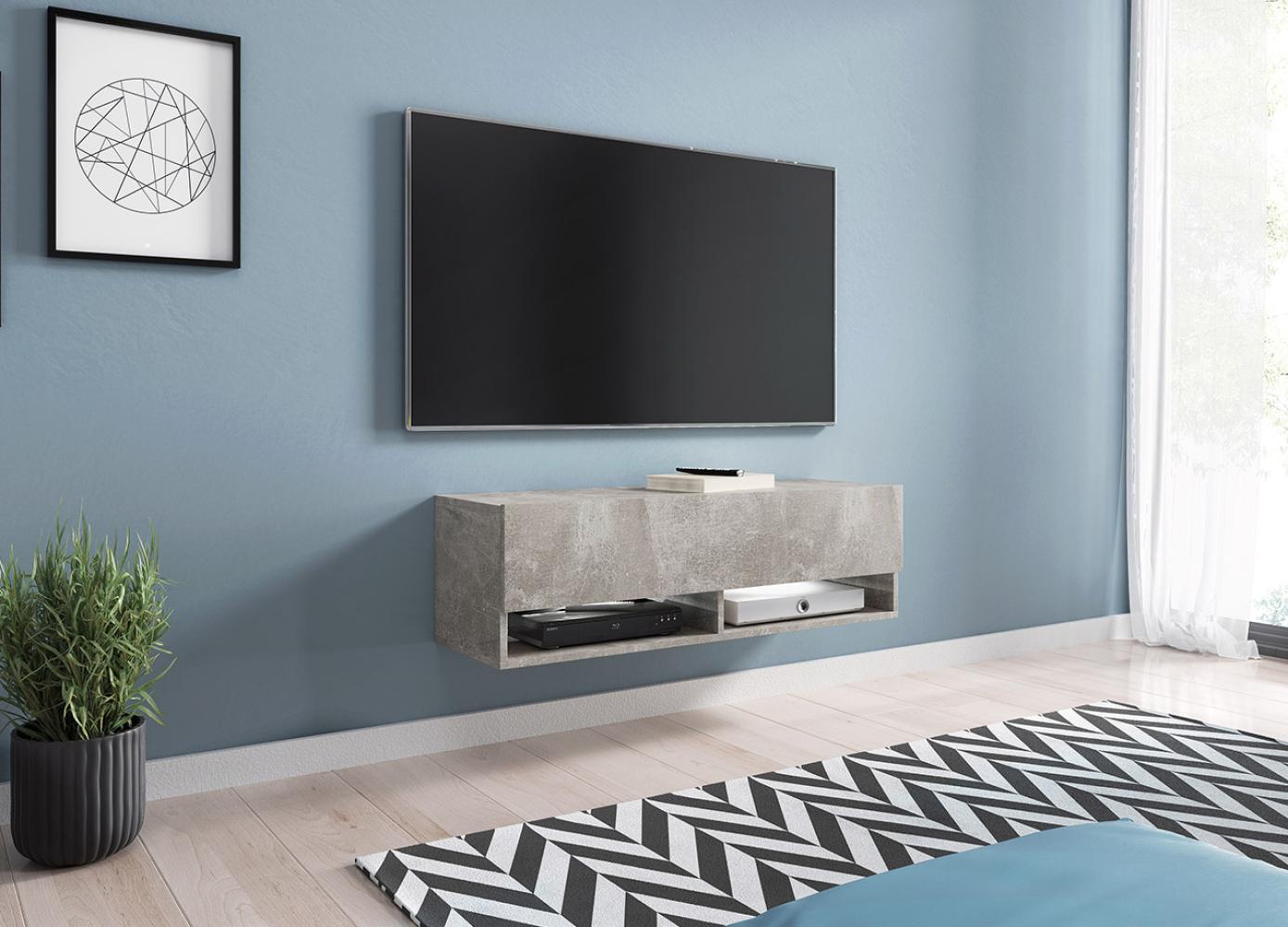 TV-Lowboard Jumbo 100, mit RGB LED Beleuchtung farbig, Farbe: Beton Bild 1