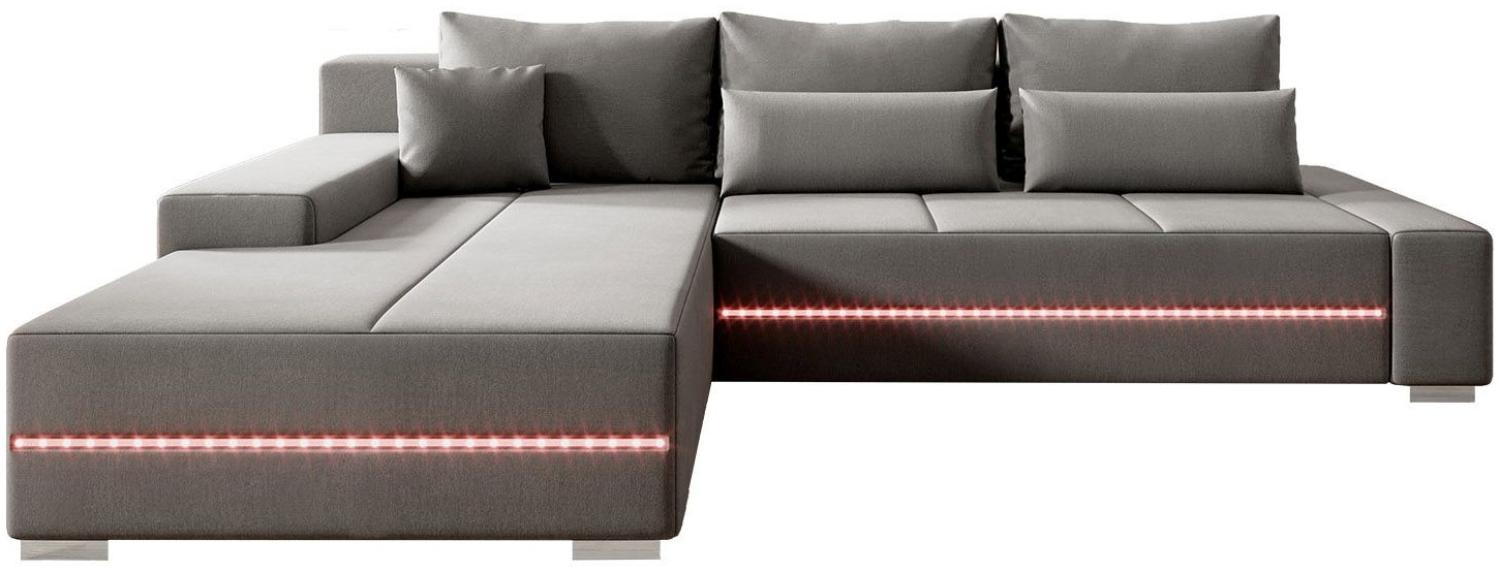 Juskys Sofa Davos Links mit Schlaffunktion - Ecksofa für Wohnzimmer mit Bettkasten & LED - Stoff Schlafsofa L Form Couch Beleuchtung - Hellgrau Bild 1